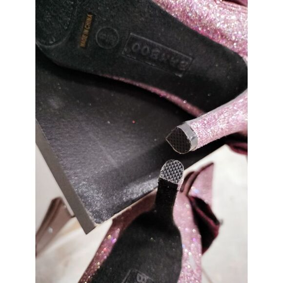 Bamboo Size 8 Crimson & Pink glittered high heels with a bow - Picture 8 of 12